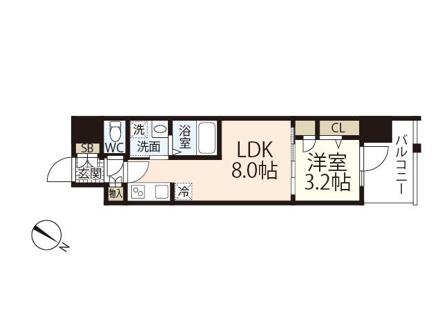 S-RESIDENCE東千田公園ALESIA(1LDK/14階)の間取り写真