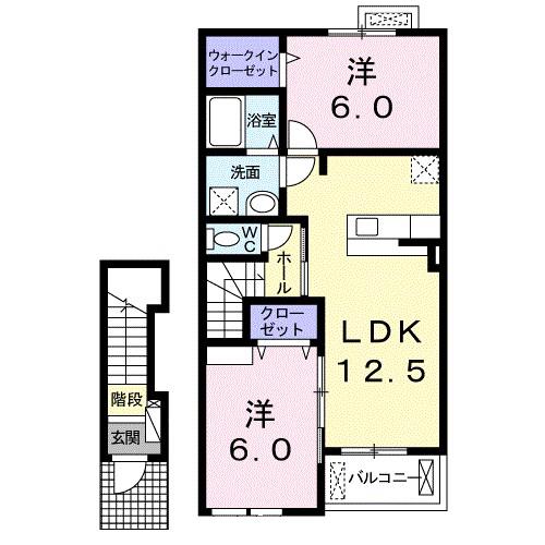 ウエストドリーム(2LDK/2階)の間取り写真