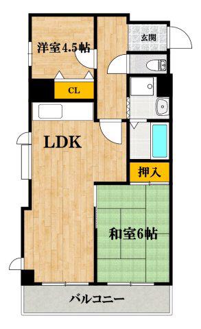 アルボール西道頓堀(2LDK/4階)の間取り写真