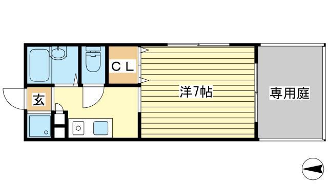 パセオ姫路II(1K/1階)の間取り写真
