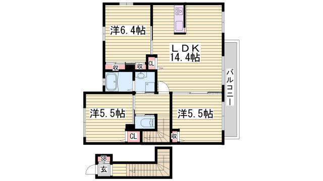 ボヌール英賀B(3LDK/2階)の間取り写真