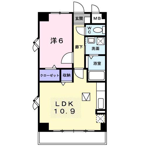 スカイマンション(1LDK/4階)の間取り写真