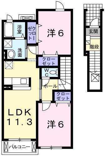 ディー・ベレッツァA(2LDK/2階)の間取り写真