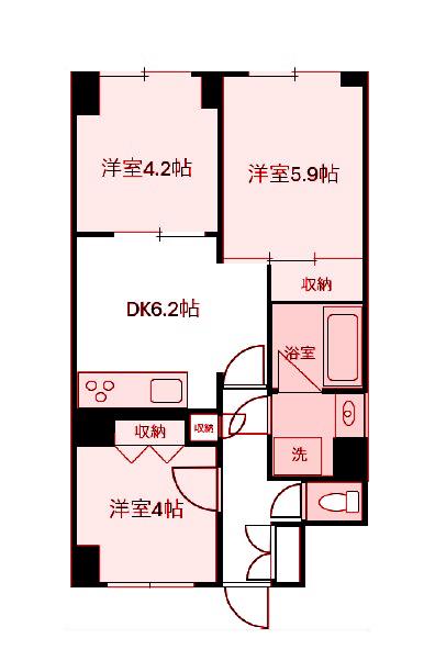 ダイアパレスアクティブシティ鶴見(3DK/2階)の間取り写真