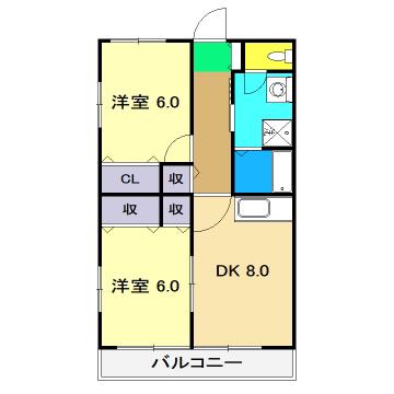 コーポレッドハット(2DK/2階)の間取り写真