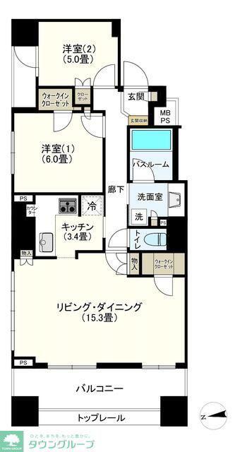 ライオンズ川越新富町(2LDK/5階)の間取り写真