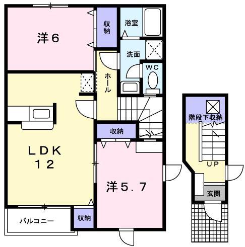 ユニゾンさくらD(2LDK/2階)の間取り写真