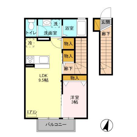 スターフォールC(1LDK/2階)の間取り写真
