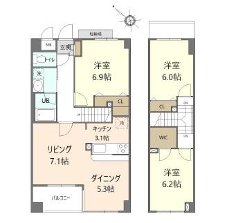 セゾンフルール(3LDK/1階)の間取り写真