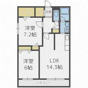 オクトブランシュ1(2LDK/5階)の間取り写真