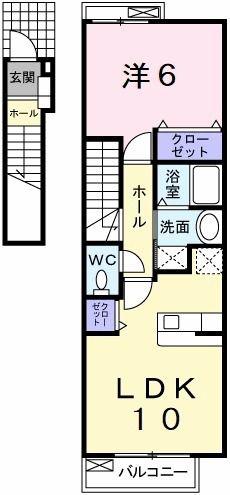 ヴァンベール千晴(1LDK/2階)の間取り写真