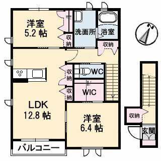 カーサ・ヴェルデA棟(2LDK/2階)の間取り写真