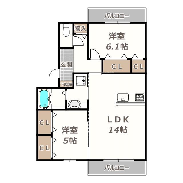 阪南ファイブ(2LDK/3階)の間取り写真