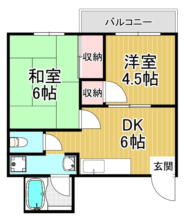 コーポ神崎川(2DK/4階)の間取り写真