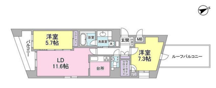 THEパームス代々木上原コスモテラス(2LDK/2階)の間取り写真