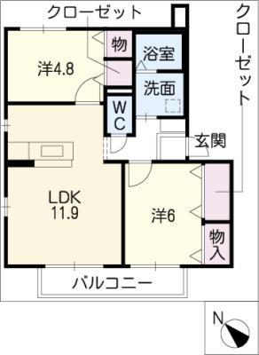 コスモコート・K A棟(2LDK/1階)の間取り写真