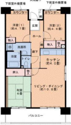 ルネシティ脇浜町3号棟(3LDK/2階)の間取り写真