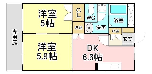 ビッグフォレスト壱番館(2DK/1階)の間取り写真