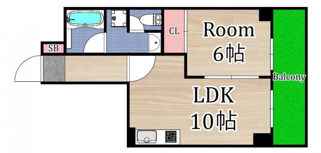 大橋マンション5番館(1LDK/2階)の間取り写真
