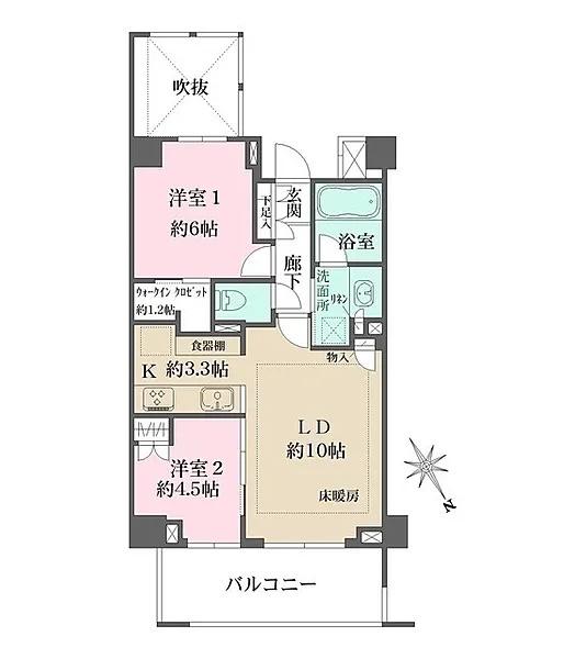 ザ・パークハウス上目黒ピアース(2LDK/5階)の間取り写真