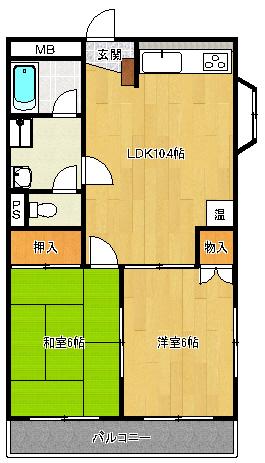 マンションR&J(2LDK/2階)の間取り写真