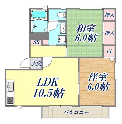 シャーメゾン川面(2LDK/2階)の間取り写真
