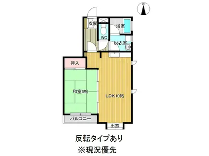 郡山西ハートフルタウン B棟(1LDK/1階)の間取り写真