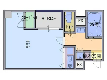ペルル芦屋(ワンルーム/2階)の間取り写真