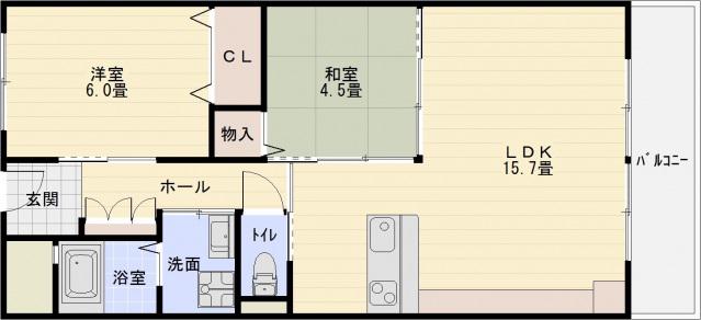第5コーポ平野(2LDK/4階)の間取り写真