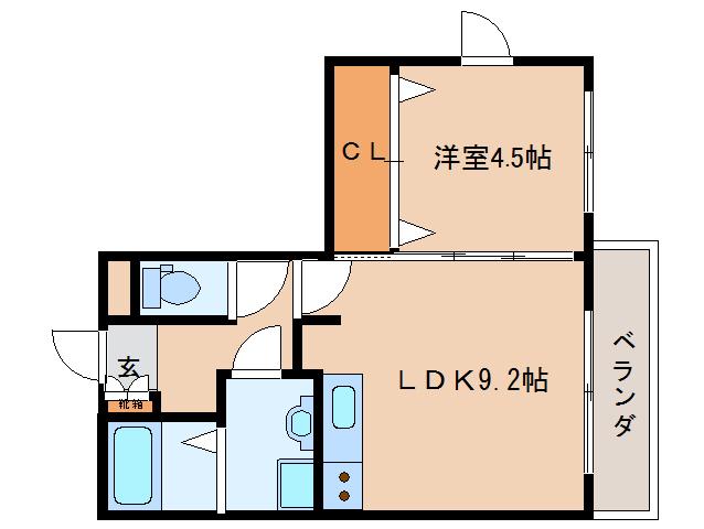 リビングタウン西大寺(1LDK/2階)の間取り写真