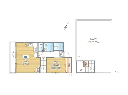 ラ・トゥール BF(1LDK/3階)の間取り写真