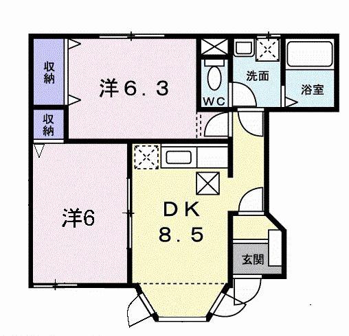 アミティエA(2DK/1階)の間取り写真