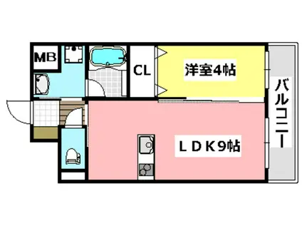 MIWA TERRACE(1LDK/3階)の間取り写真