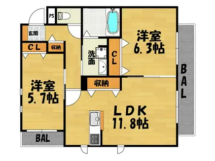 シャーメゾンクオレール(2LDK/3階)の間取り写真