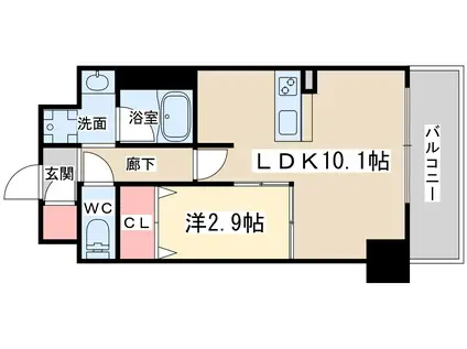 アヴェニール中崎(1LDK/11階)の間取り写真