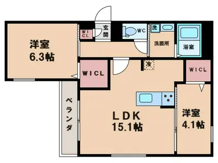 スペチアーレ南住吉(2LDK/2階)の間取り写真