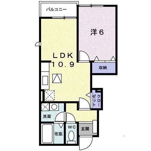 AIRYGARDENT(1LDK/1階)の間取り写真