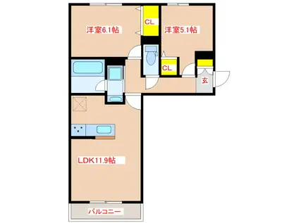 D-ROOM大小路プレミアム I(2LDK/1階)の間取り写真