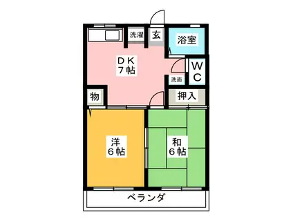 ラフィーネ南郊 B(2DK/1階)の間取り写真