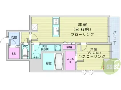シーズンフラッツ青葉通一番町(1LDK/12階)の間取り写真