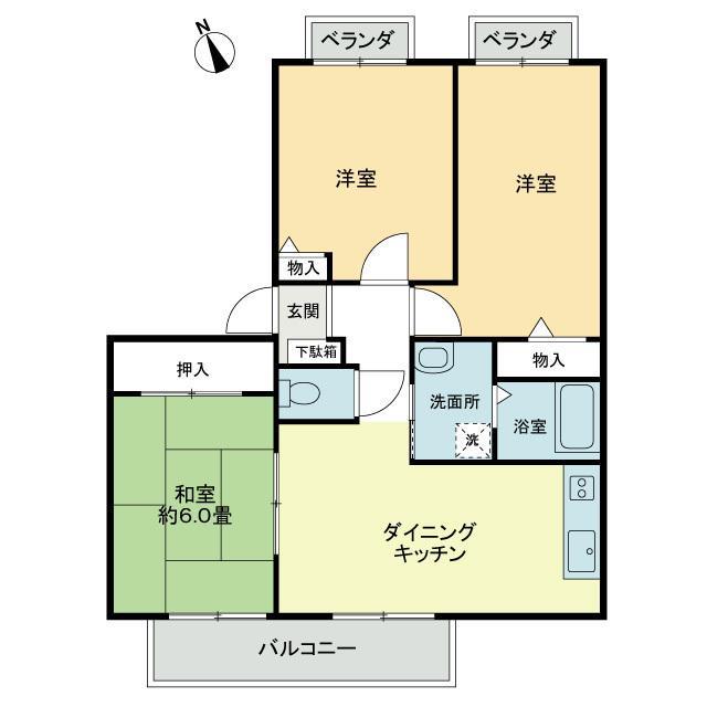フォブールあすかA・B棟(3DK/2階)の間取り写真