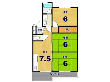 レジデンスクロダ(3DK/3階)の間取り写真