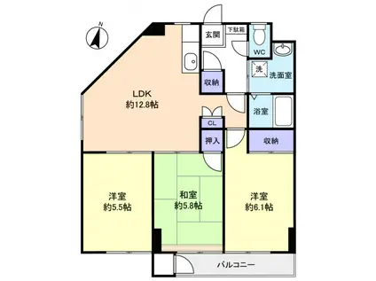 北習ビル(3LDK/3階)の間取り写真