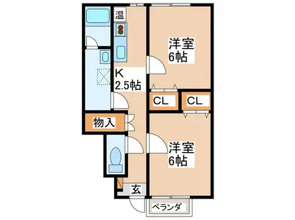 チャーム小萩(2K/1階)の間取り写真