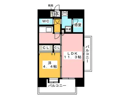 ナビールコート薬院(1LDK/8階)の間取り写真