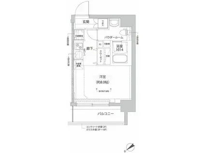 リルシアヨコハマタンマチ(ワンルーム/2階)の間取り写真
