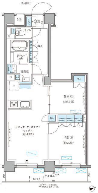 パークアクシス文京本郷(2LDK/2階)の間取り写真