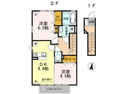 ヴィッラ ヴェルデ(2DK/2階)の間取り写真