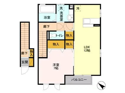 ル・レーヴ B(1LDK/2階)の間取り写真