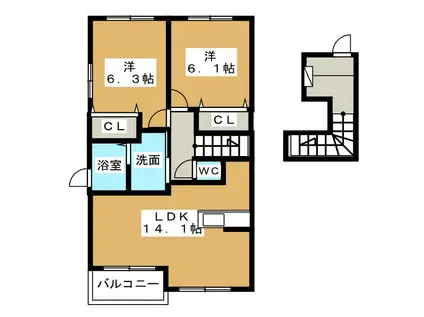 PIXY HILLS B(2LDK/2階)の間取り写真